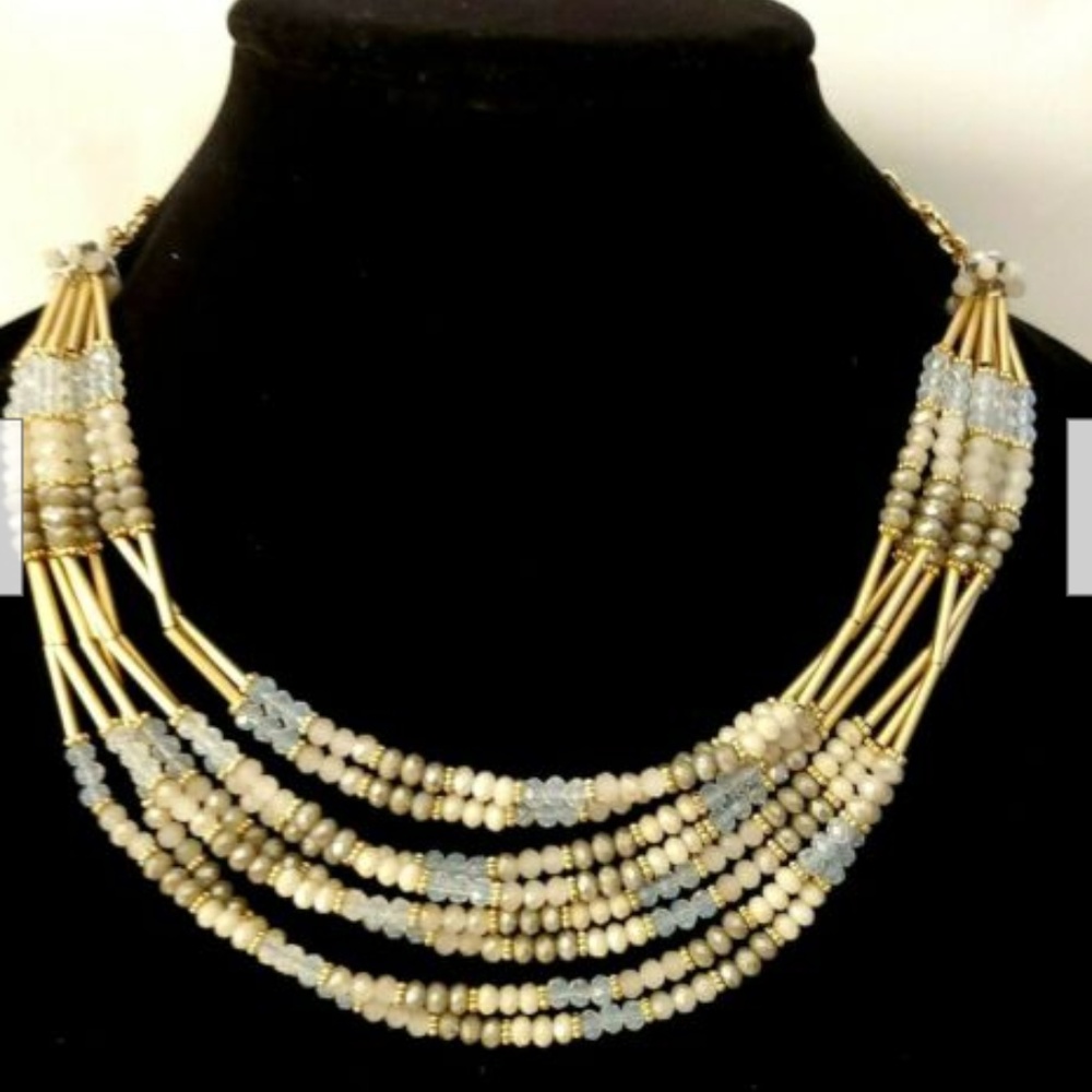Signed Natasha Multi Strand Gold Tone Faceted Seed